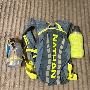 Nathan Gray and Yellow Hydration Backpack with Bottles